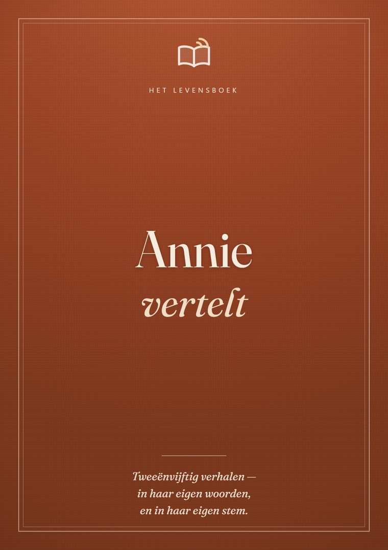Het Levensboek — voorbeeldexemplaar “Annie vertelt”, een terracotta hardcover